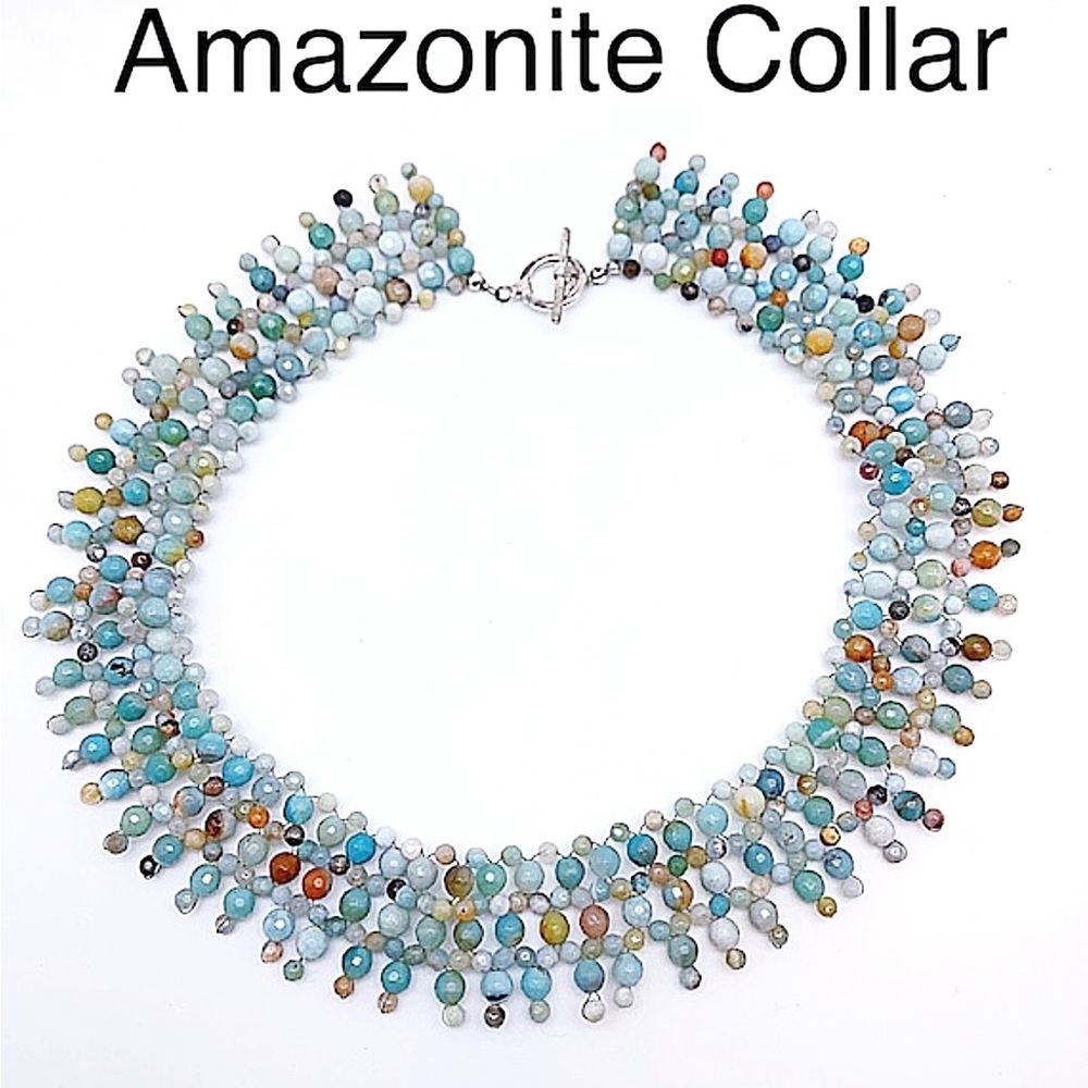 Amazonite Hand Crafted Beaded Collar, NWT, Pewter Toggle, Statement Necklace,